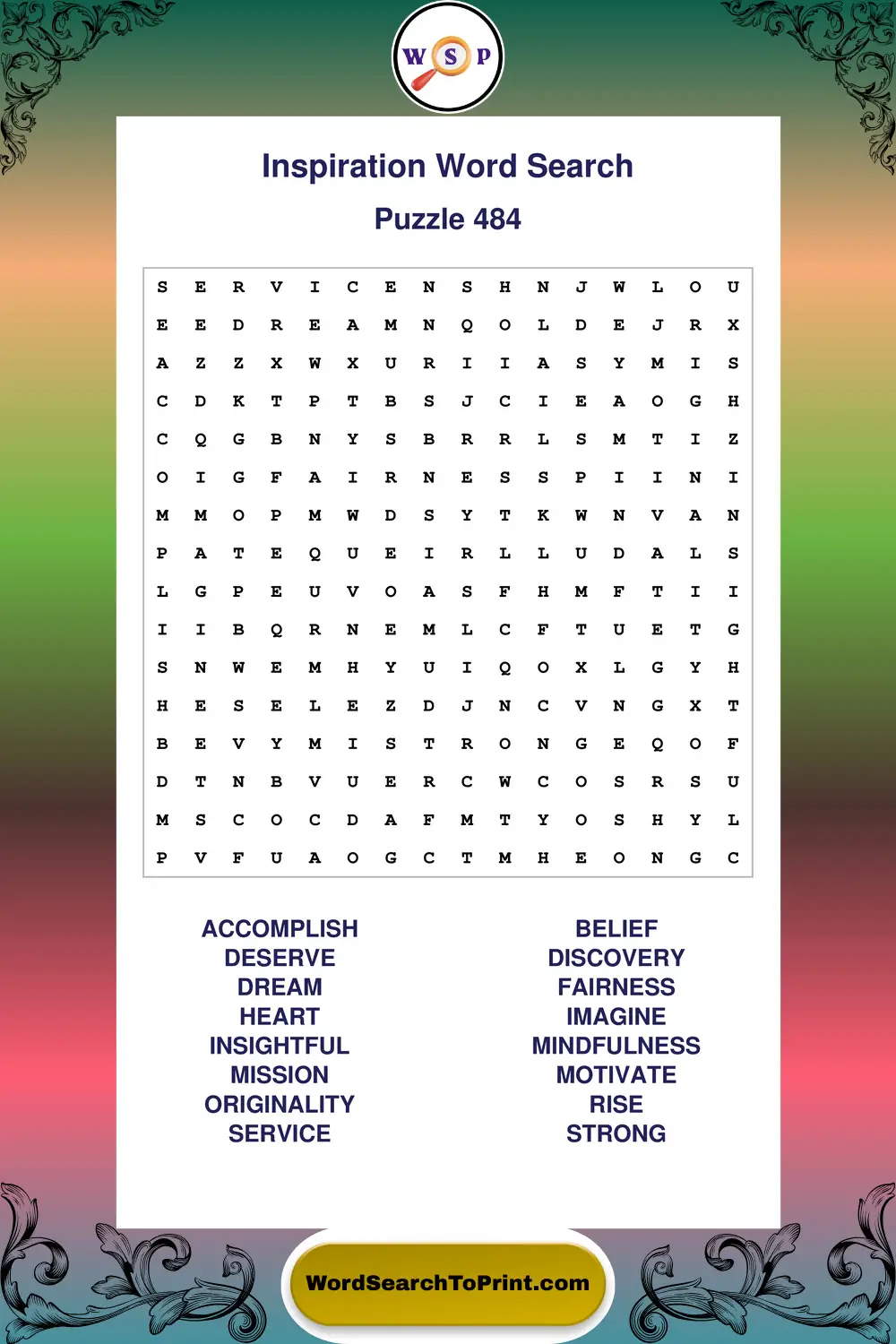 Inspiration Word Search Puzzle 484