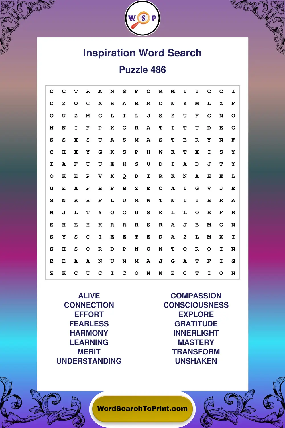 Inspiration Word Search Puzzle 486