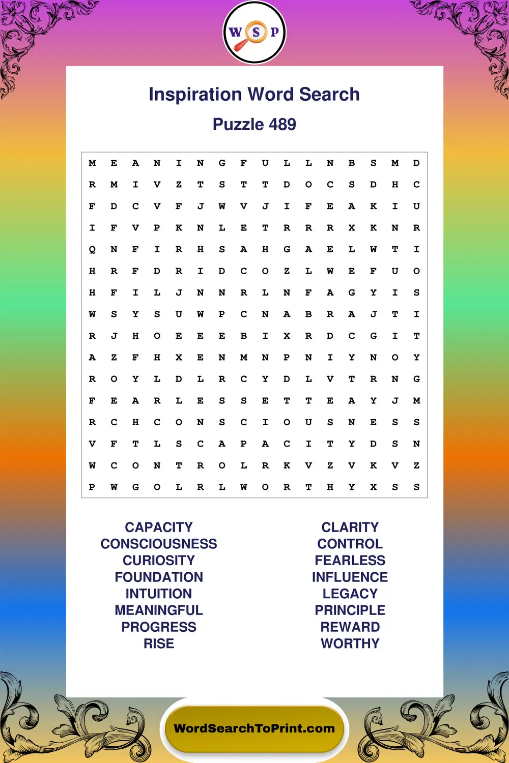 Inspiration Word Search Puzzle 489