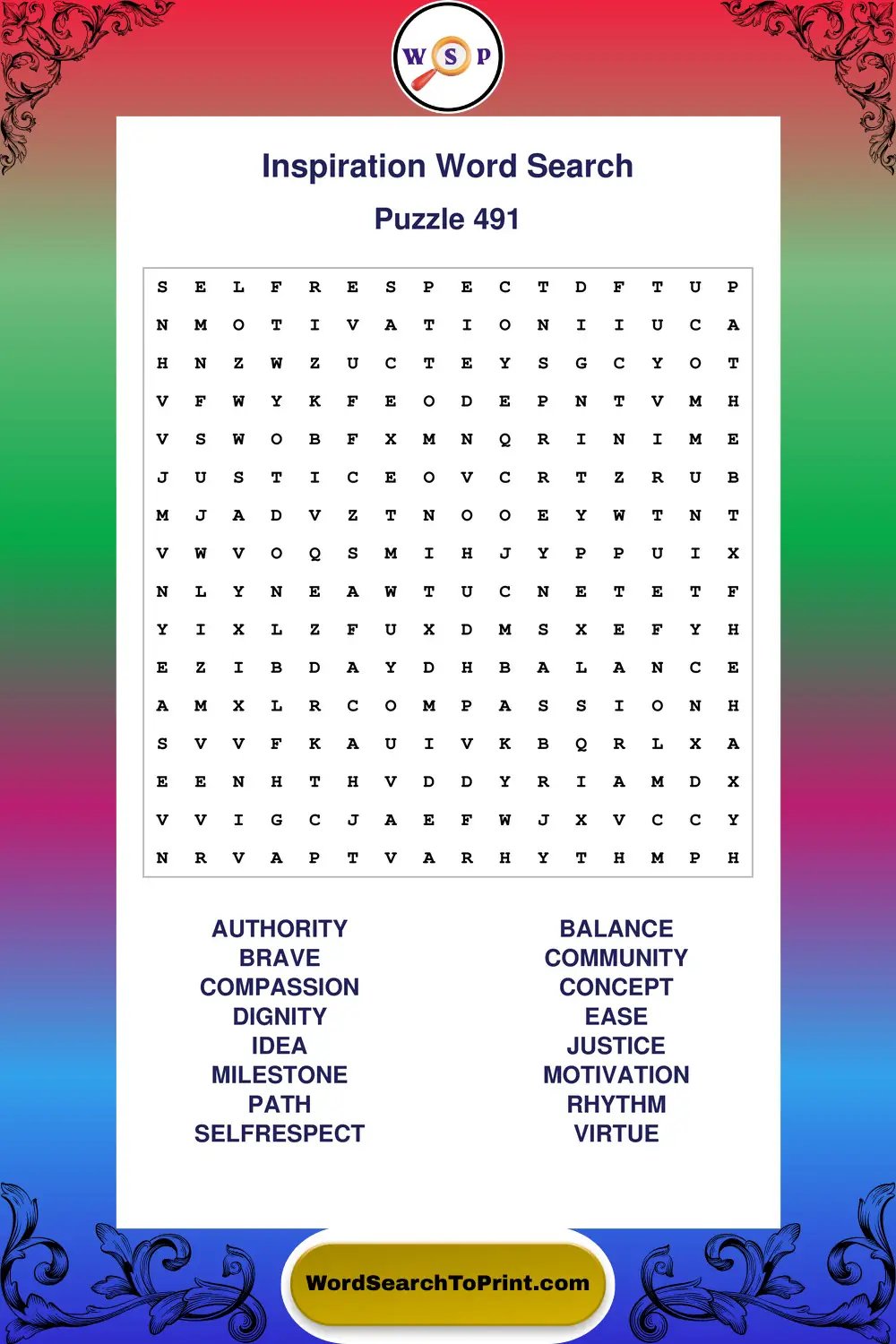 Inspiration Word Search Puzzle 491