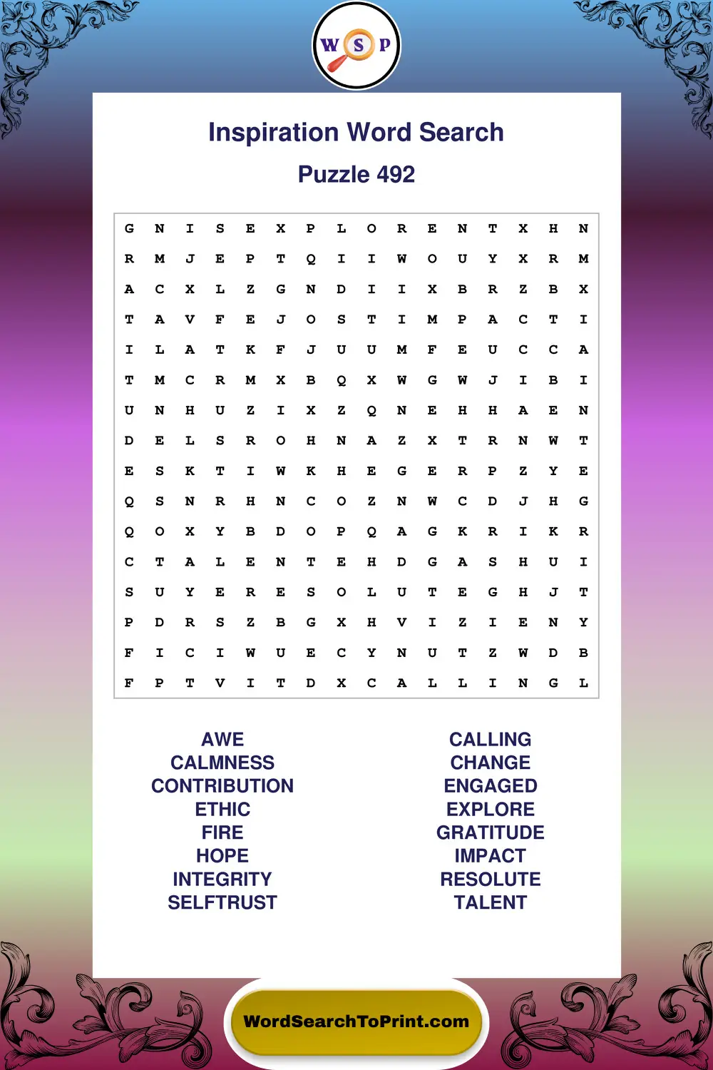 Inspiration Word Search Puzzle 492