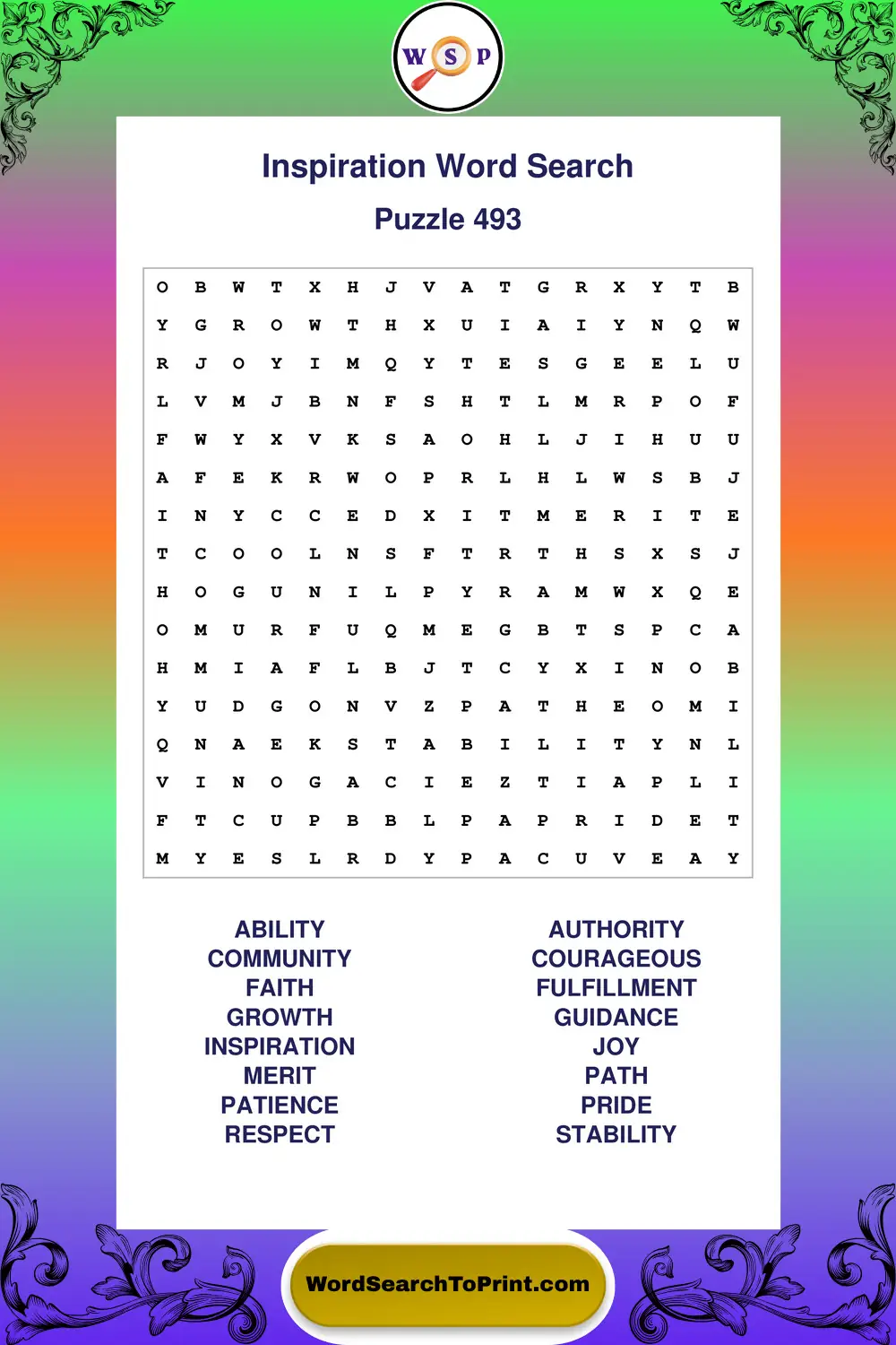 Inspiration Word Search Puzzle 493