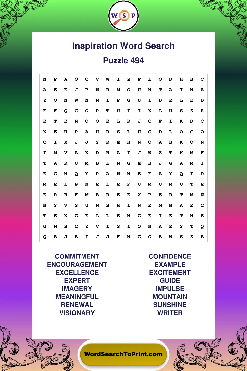 Inspiration Word Search Puzzle 494