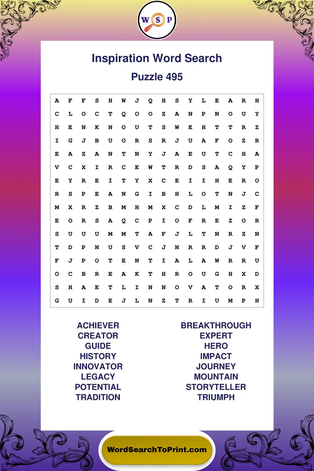 Inspiration Word Search Puzzle 495