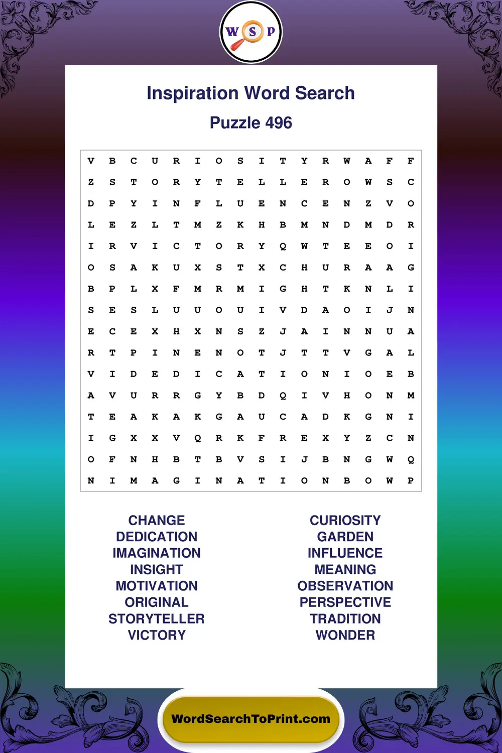 Inspiration Word Search Puzzle 496