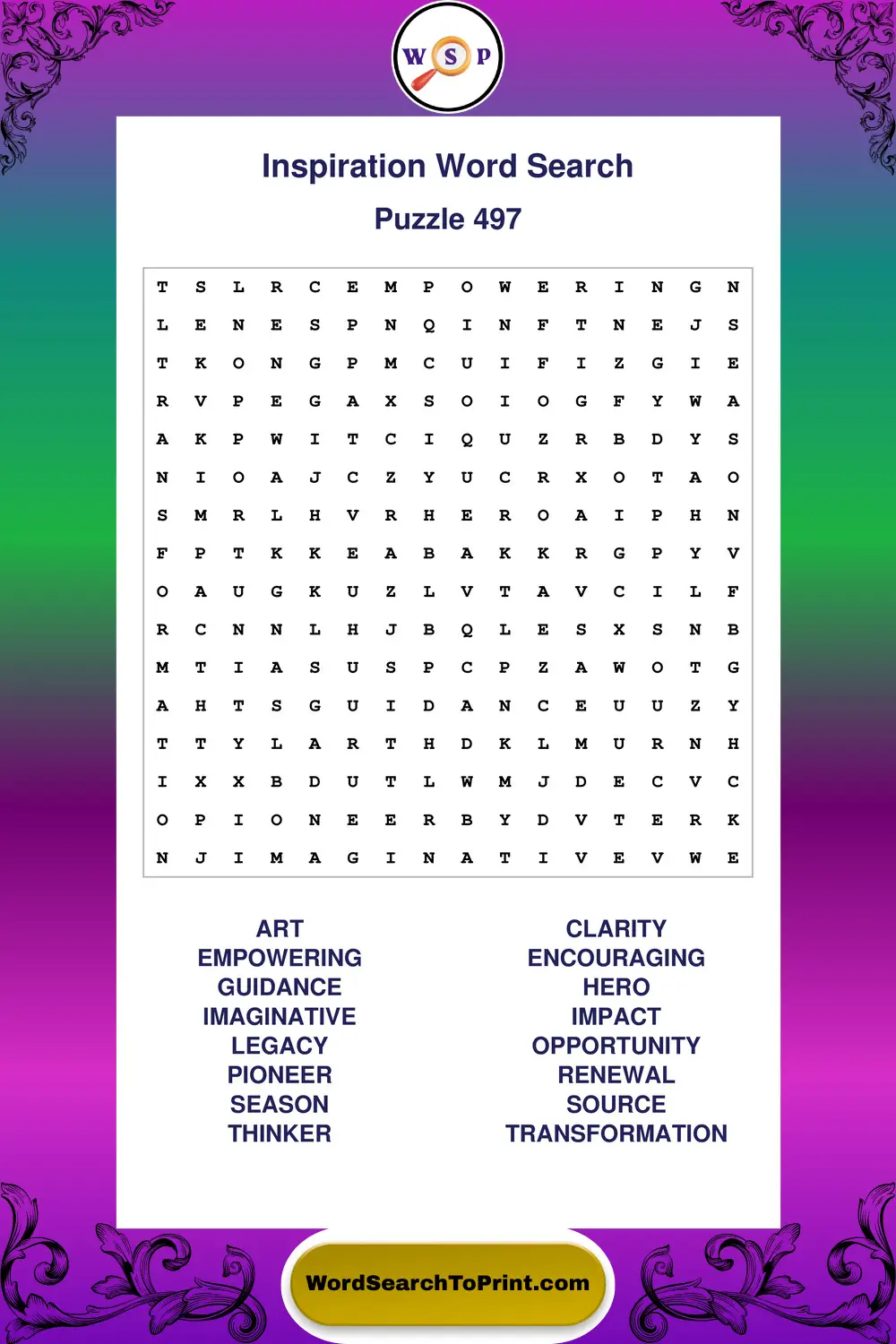 Inspiration Word Search Puzzle 497
