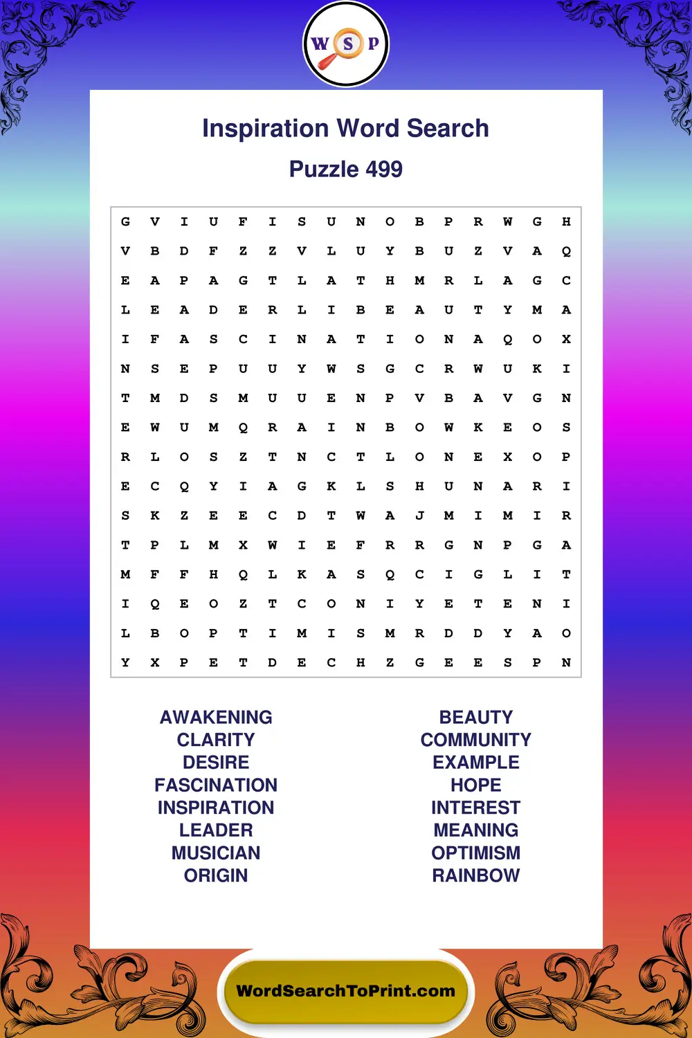 Inspiration Word Search Puzzle 499