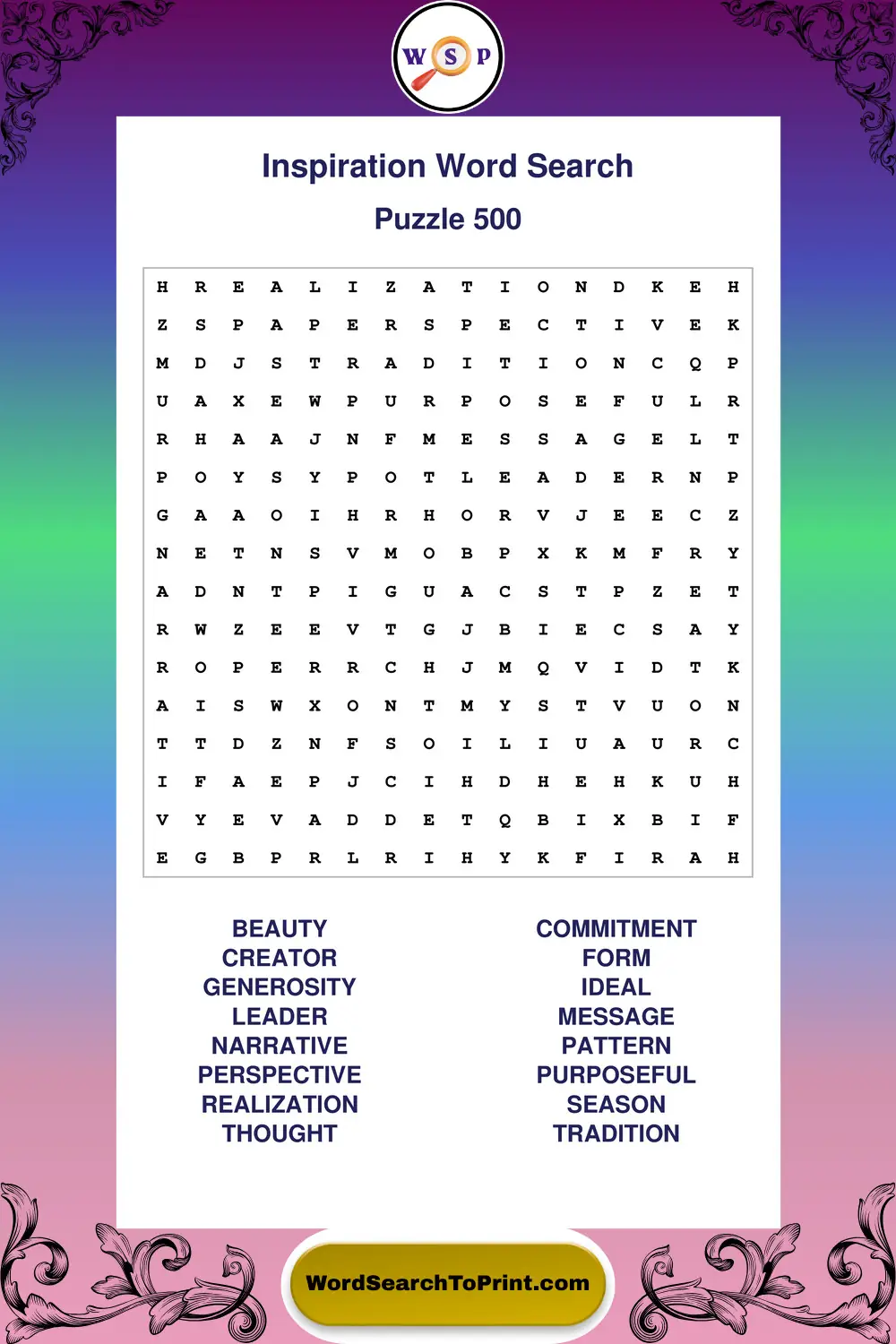 Inspiration Word Search Puzzle 500