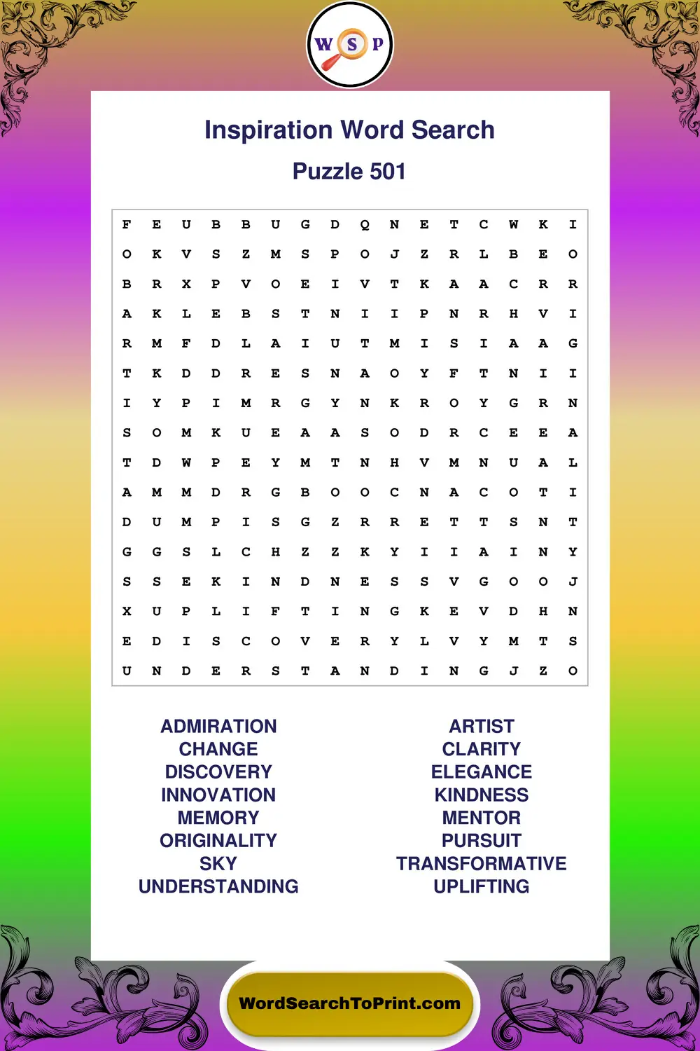 Inspiration Word Search Puzzle 501