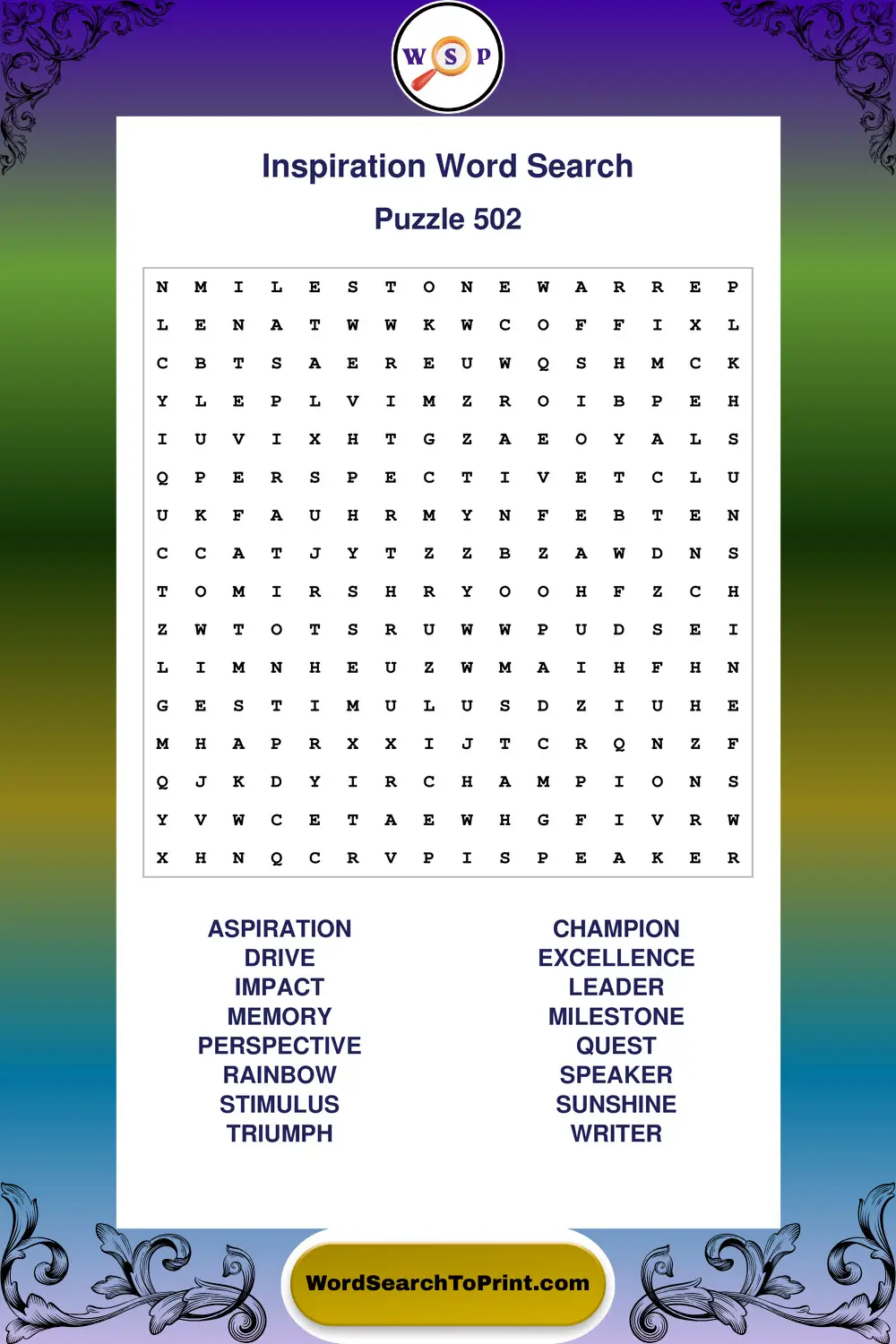Inspiration Word Search Puzzle 502