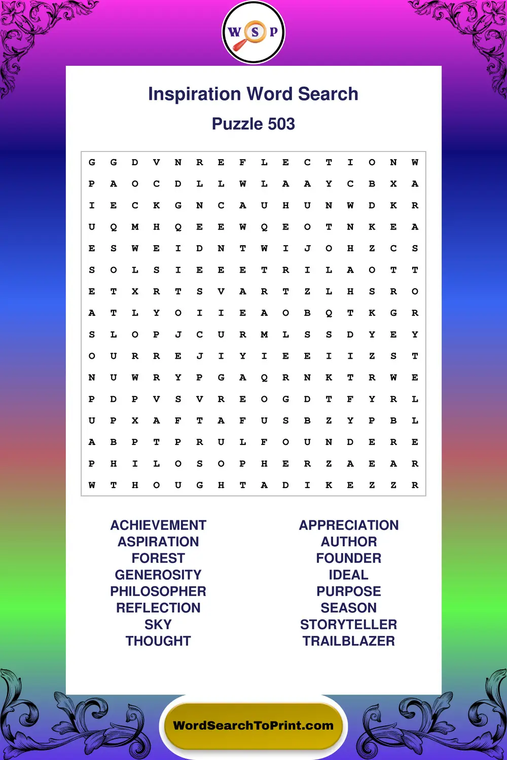 Inspiration Word Search Puzzle 503