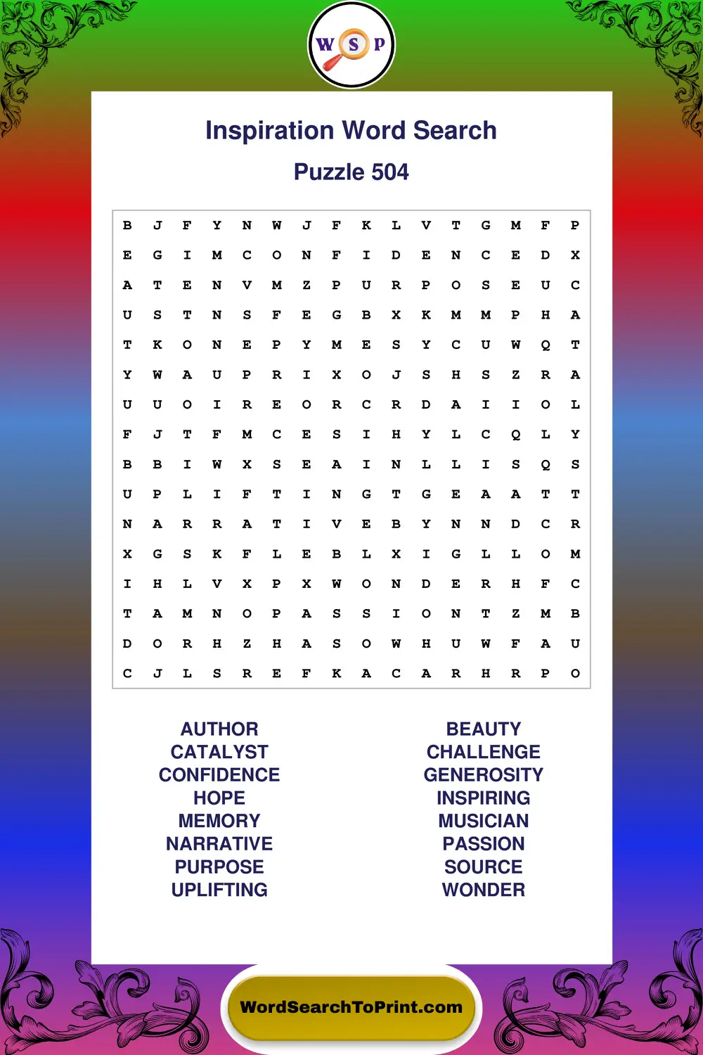 Inspiration Word Search Puzzle 504