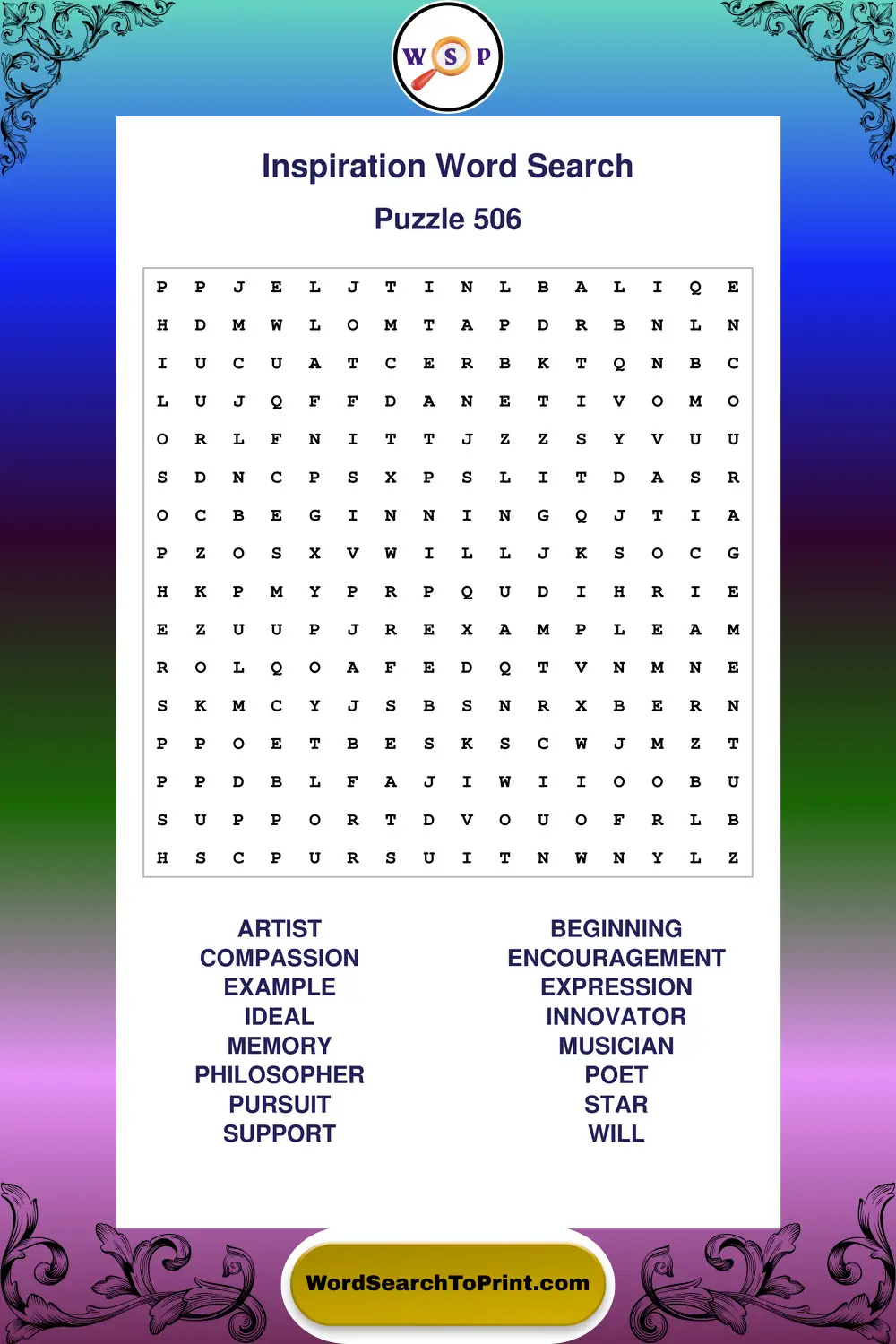 Inspiration Word Search Puzzle 506