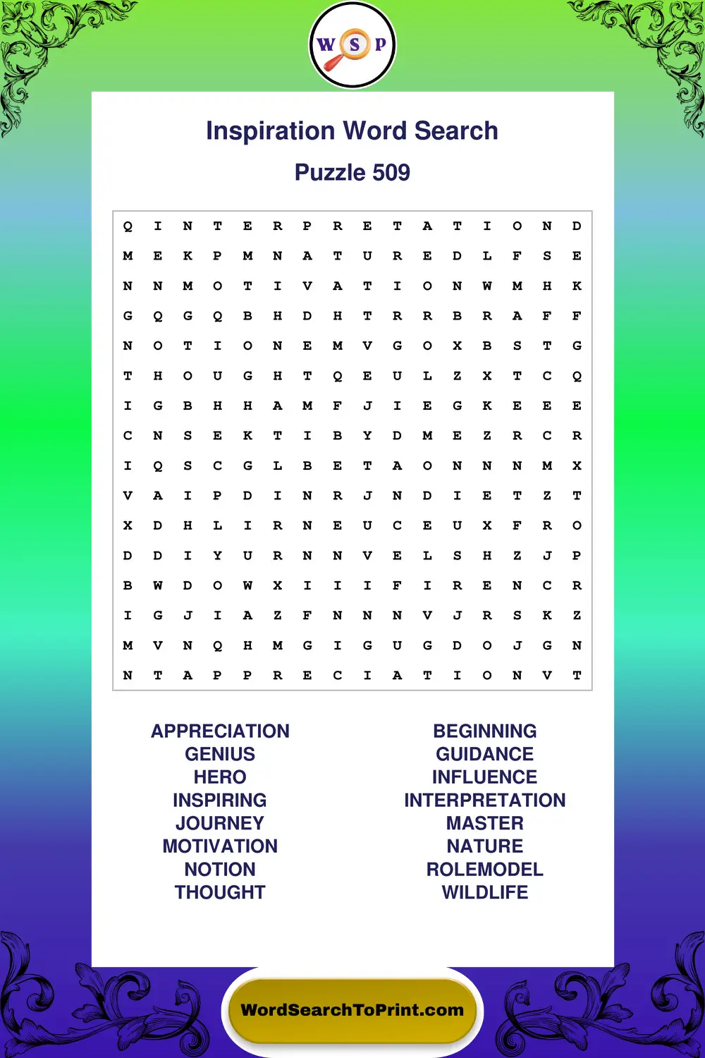 Inspiration Word Search Puzzle 509
