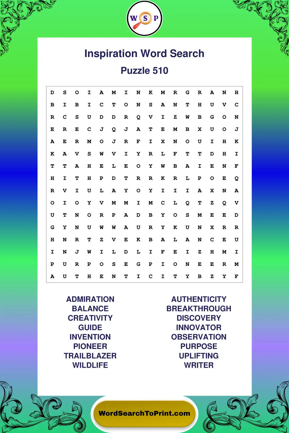 Inspiration Word Search Puzzle 510