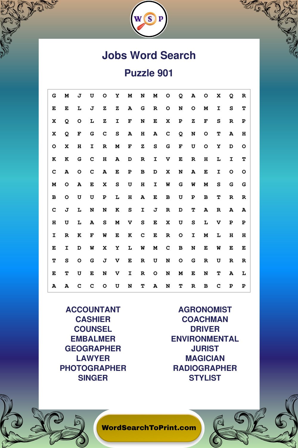 Jobs Word Search Puzzle 901
