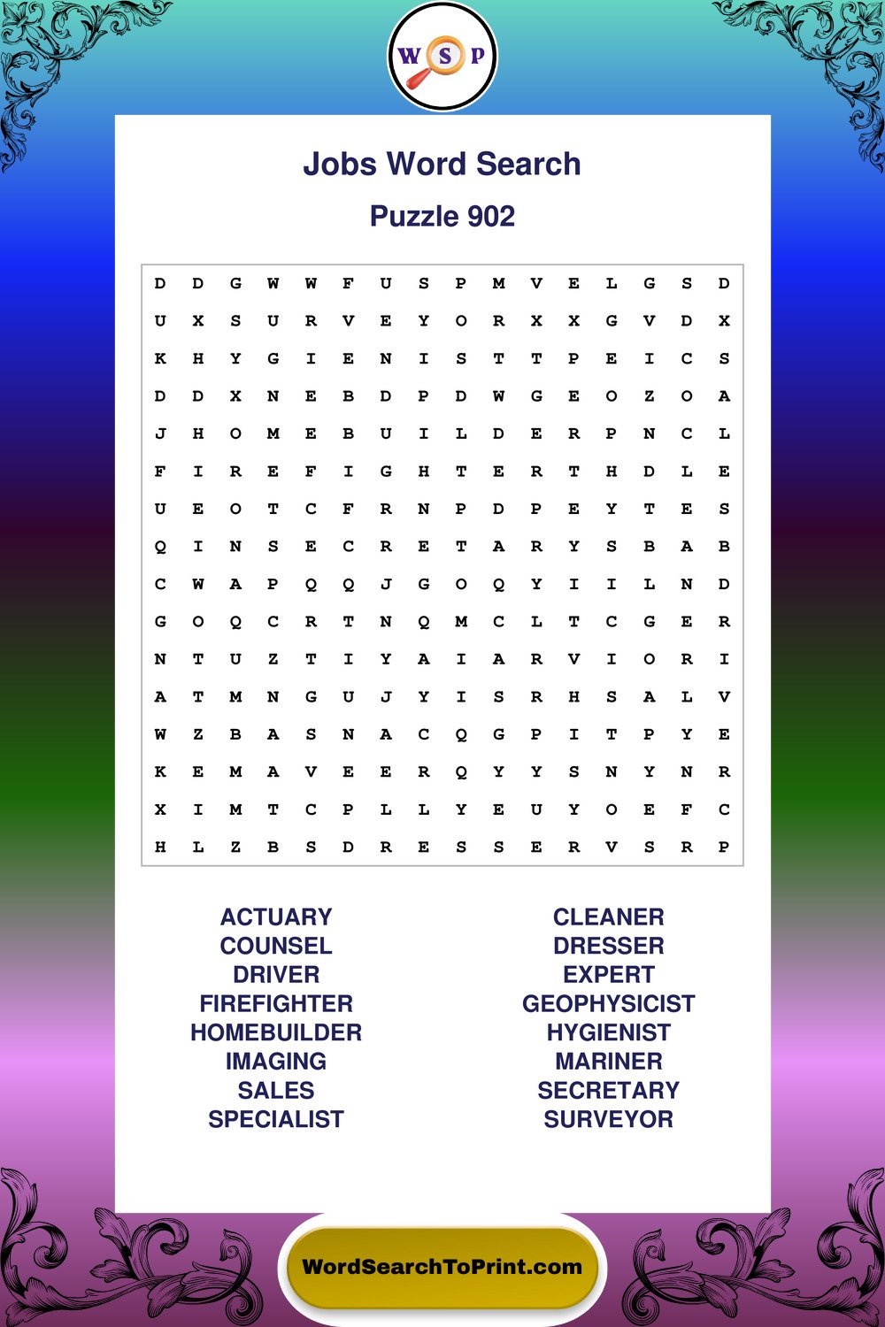 Jobs Word Search Puzzle 902