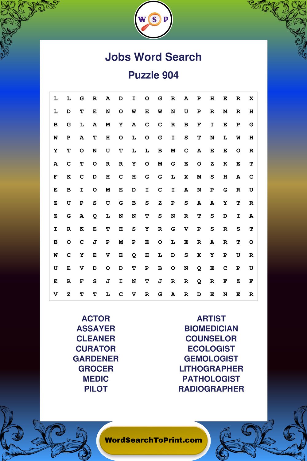 Jobs Word Search Puzzle 904