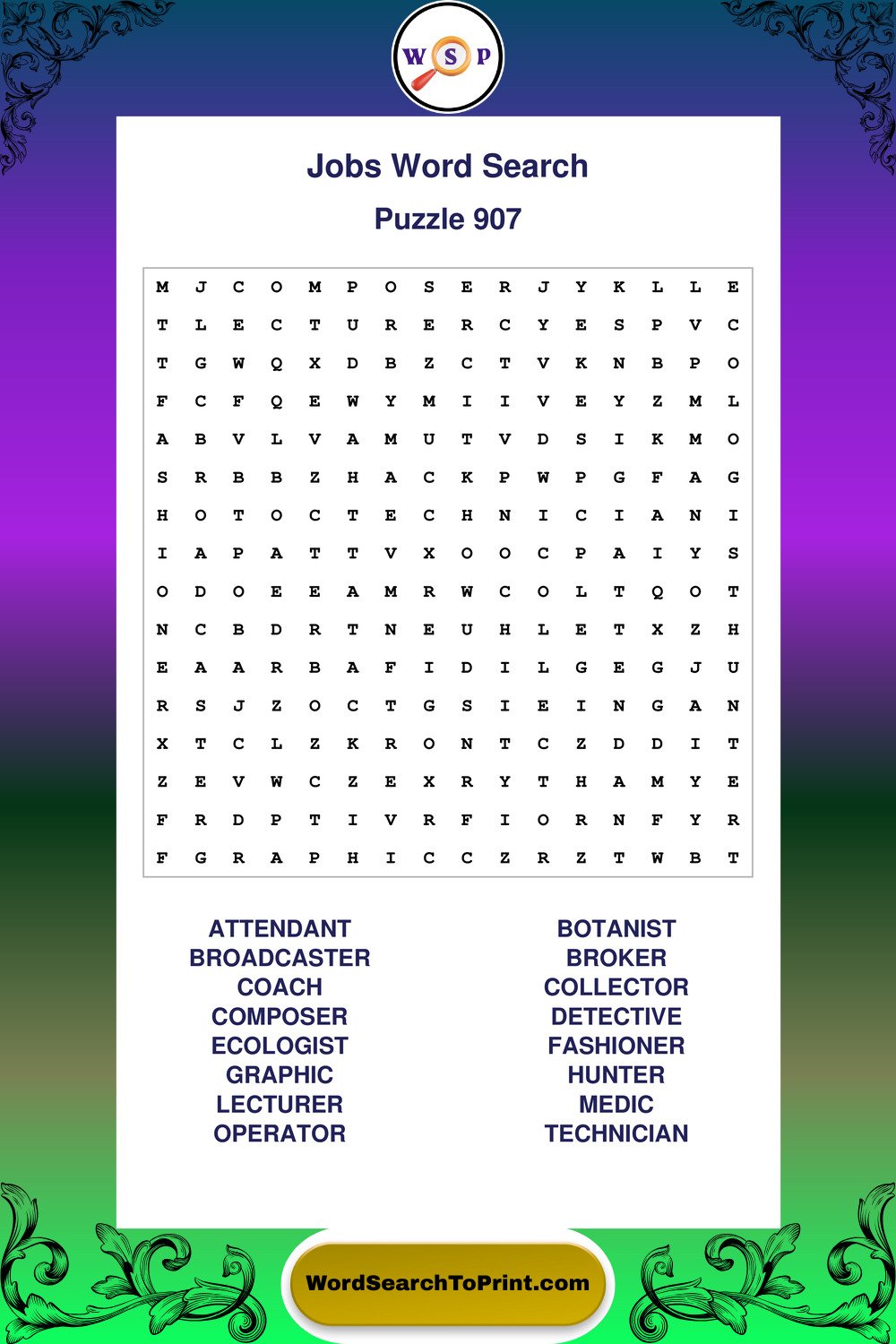 Jobs Word Search Puzzle 907