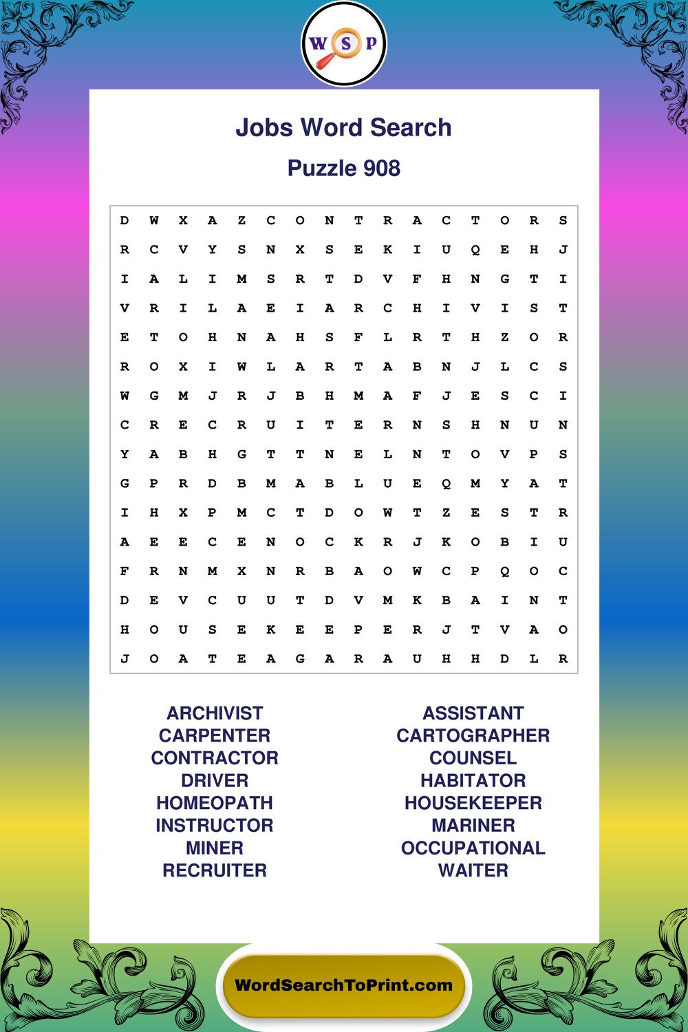 Jobs Word Search Puzzle 908