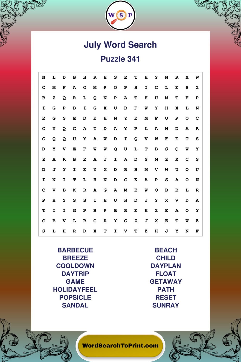 July Word Search Puzzle 341