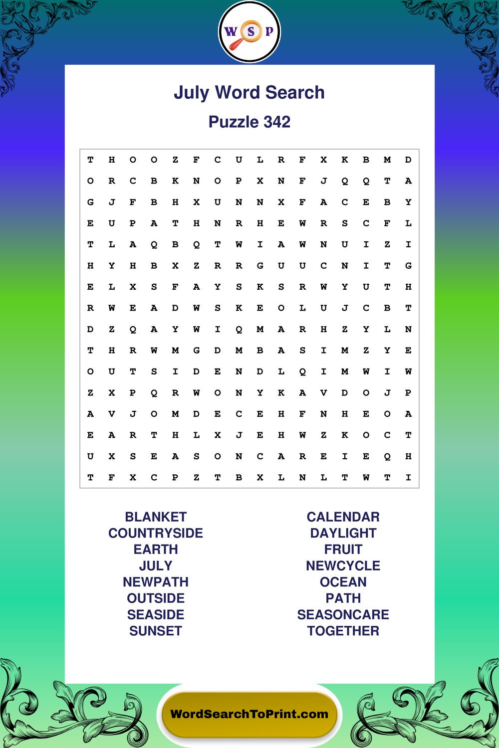 July Word Search Puzzle 342
