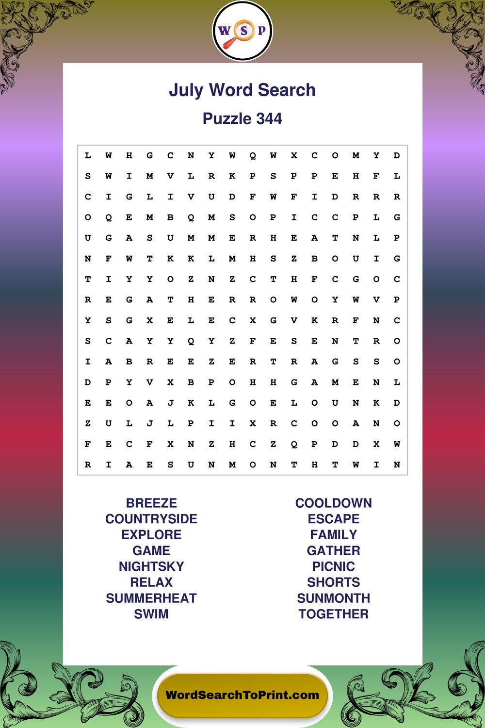July Word Search Puzzle 344
