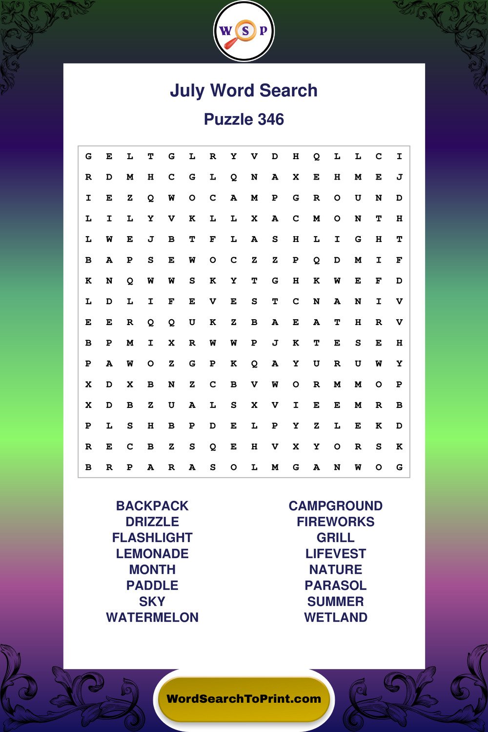 July Word Search Puzzle 346