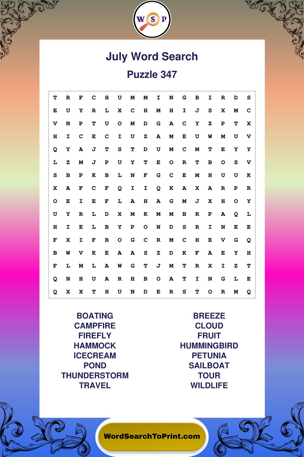July Word Search Puzzle 347