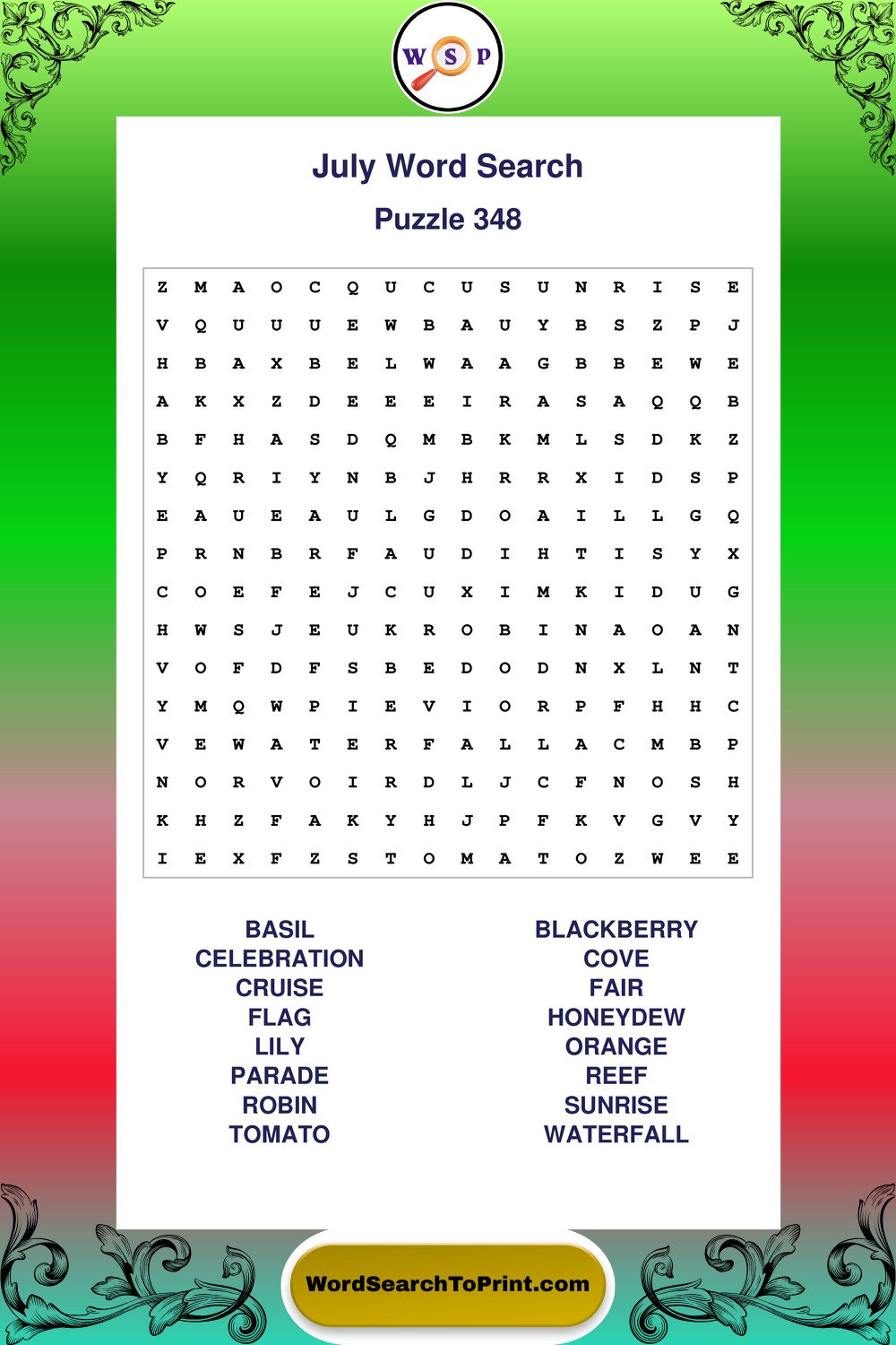 July Word Search Puzzle 348