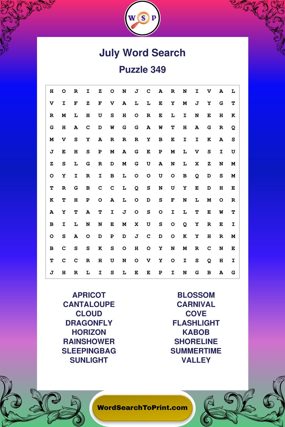 July Word Search Puzzle 349