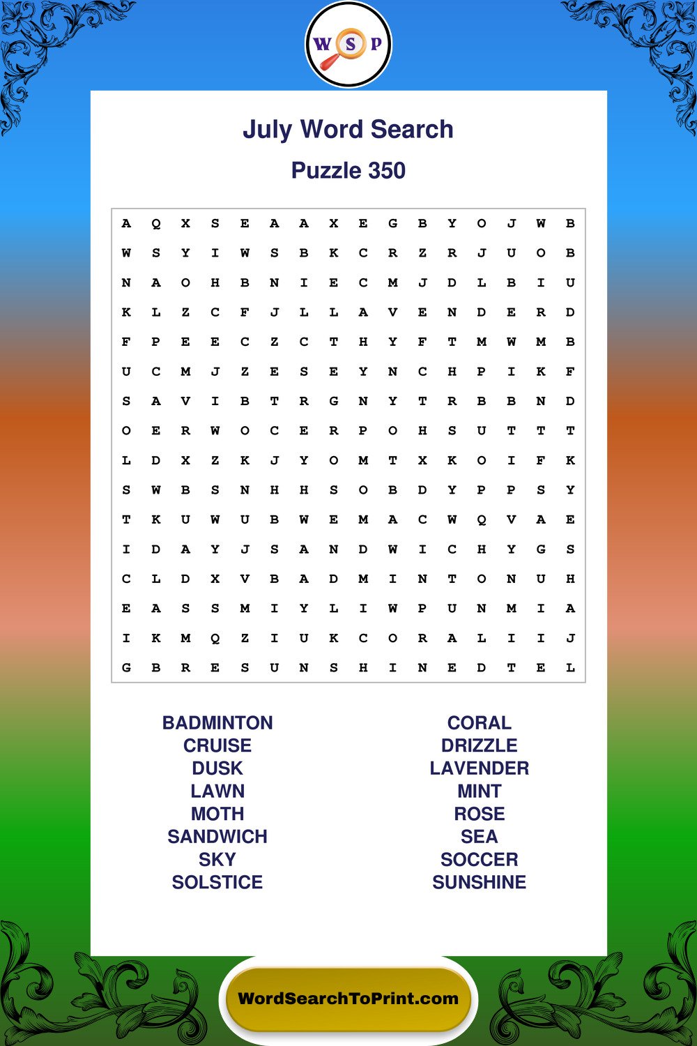 July Word Search Puzzle 350