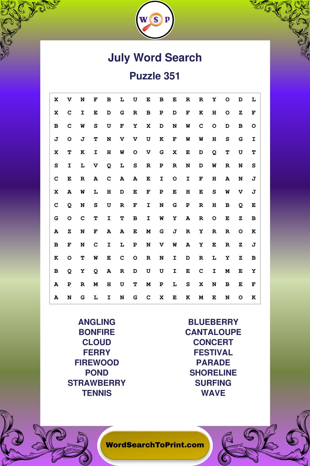 July Word Search Puzzle 351