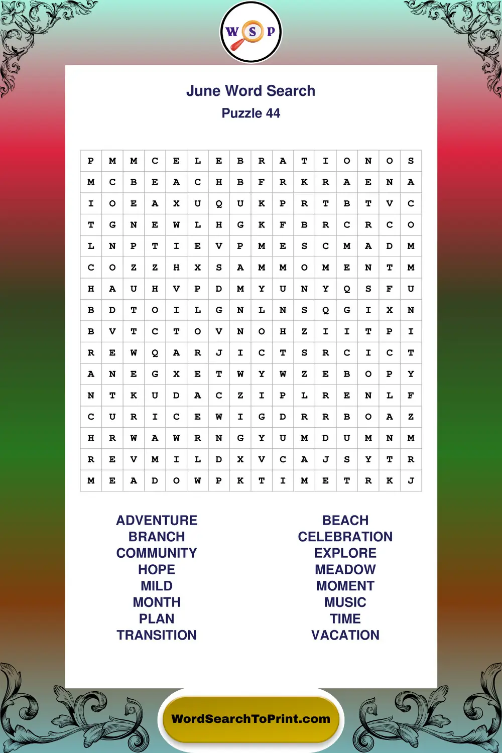 June Word Search Puzzle 44