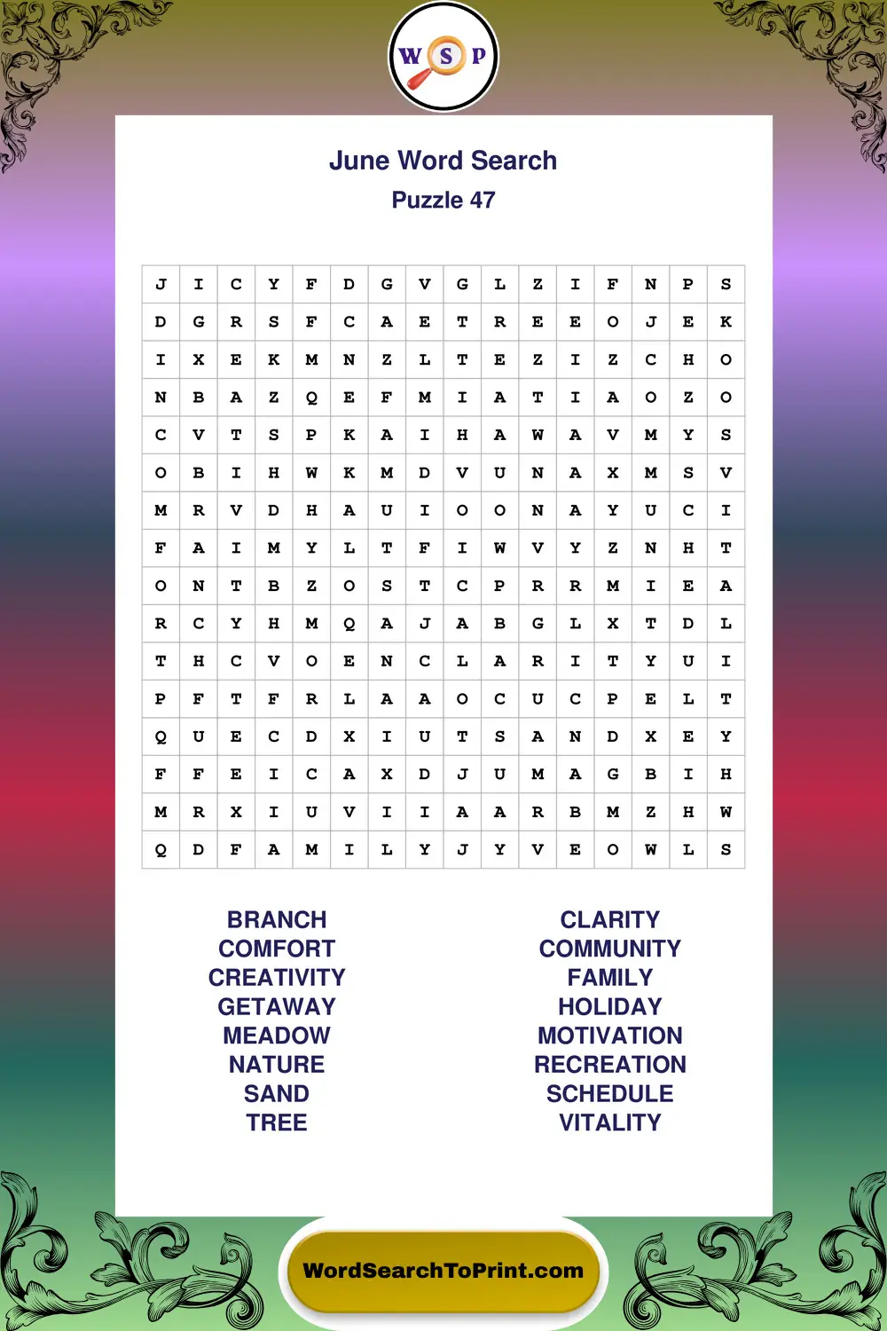 June Word Search Puzzle 47