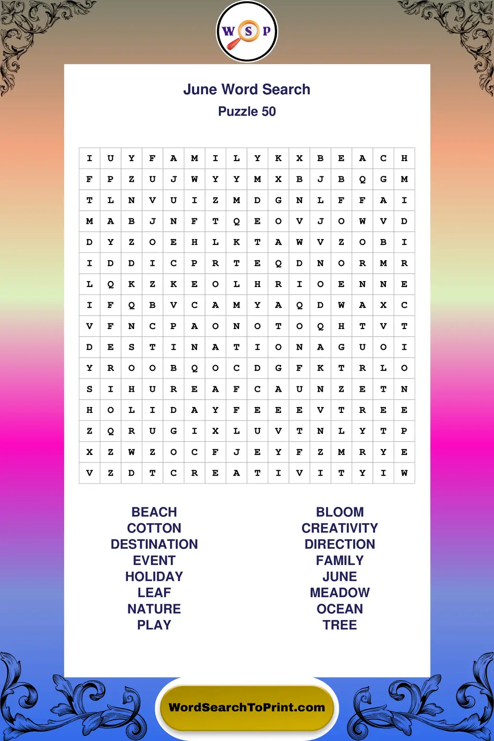 June Word Search Puzzle 50