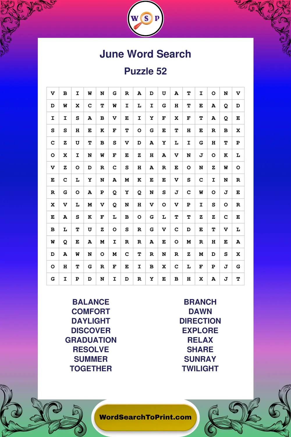 June Word Search Puzzle 52