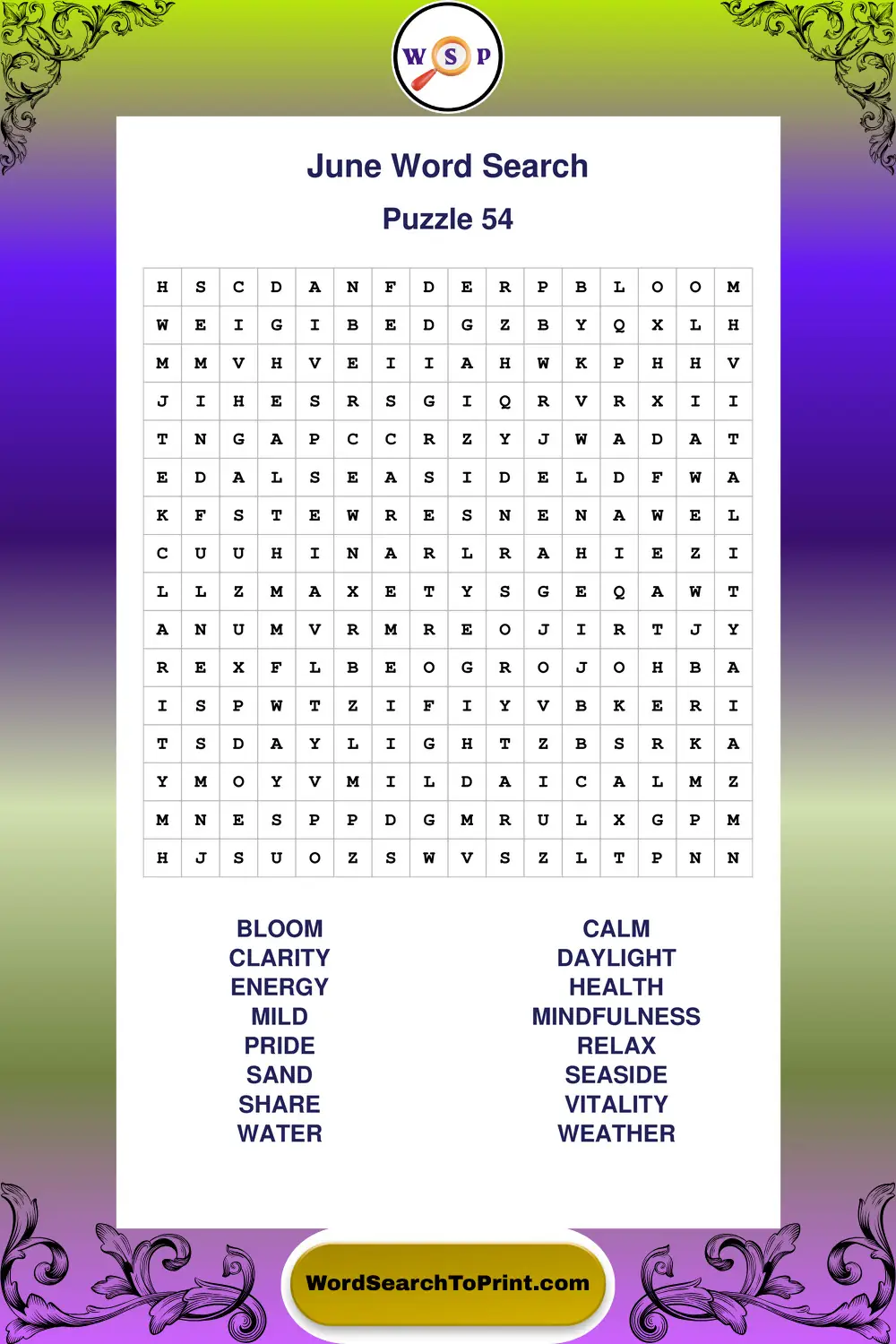 June Word Search Puzzle 54