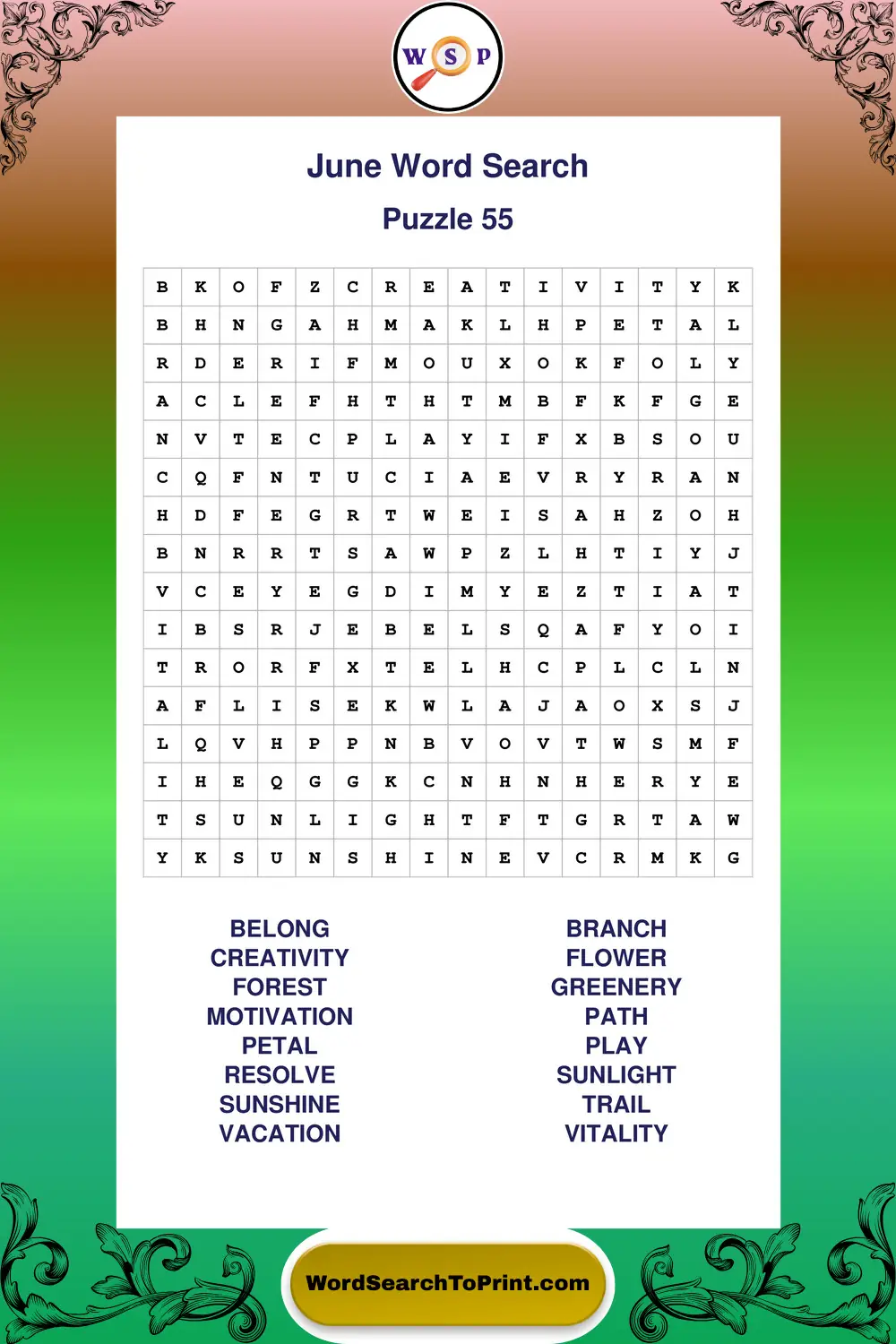 June Word Search Puzzle 55