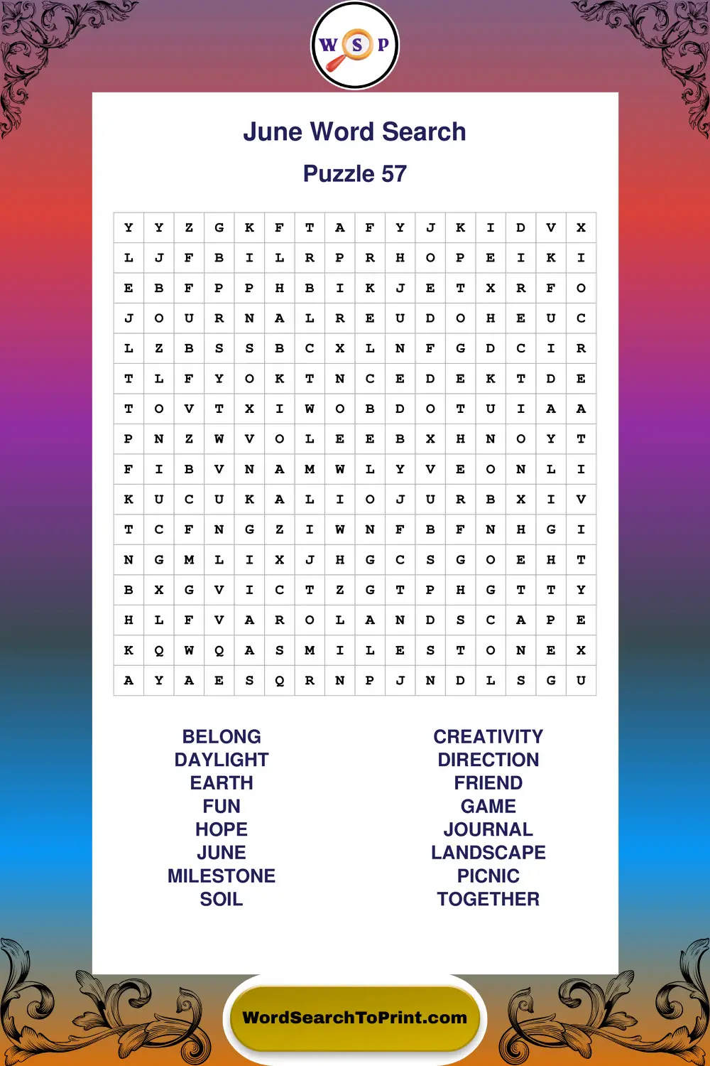 June Word Search Puzzle 57