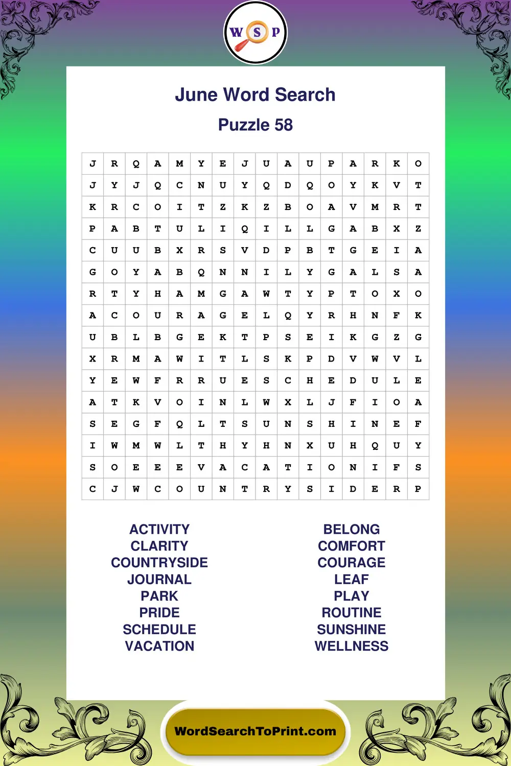 June Word Search Puzzle 58
