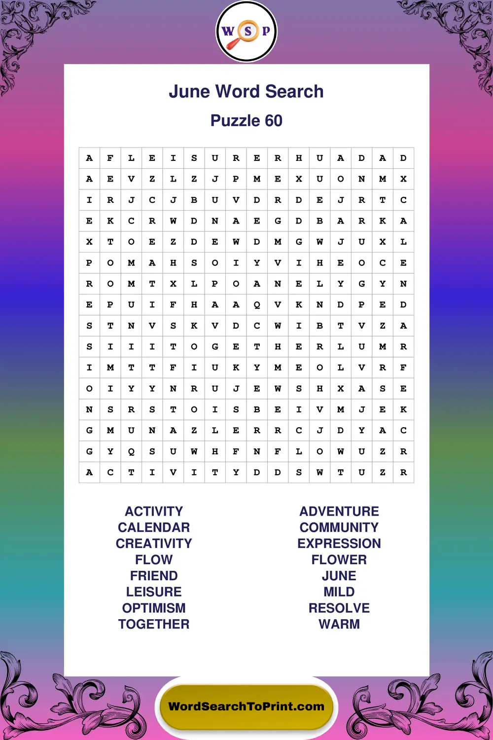 June Word Search Puzzle 60