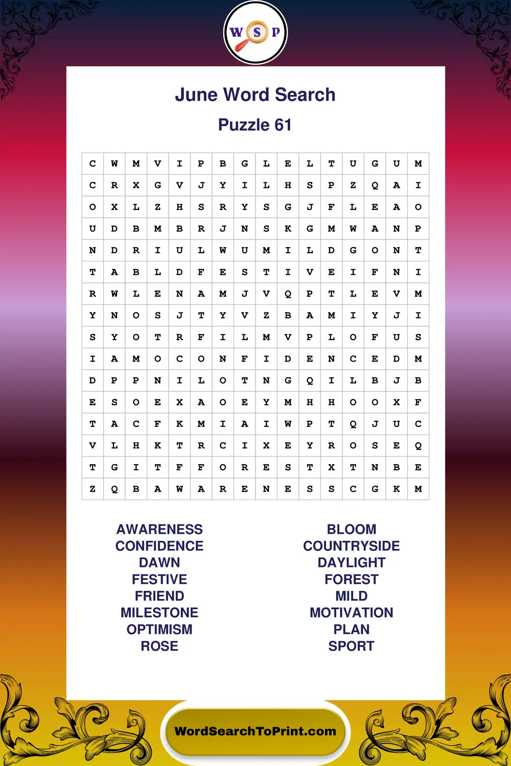 June Word Search Puzzle 61
