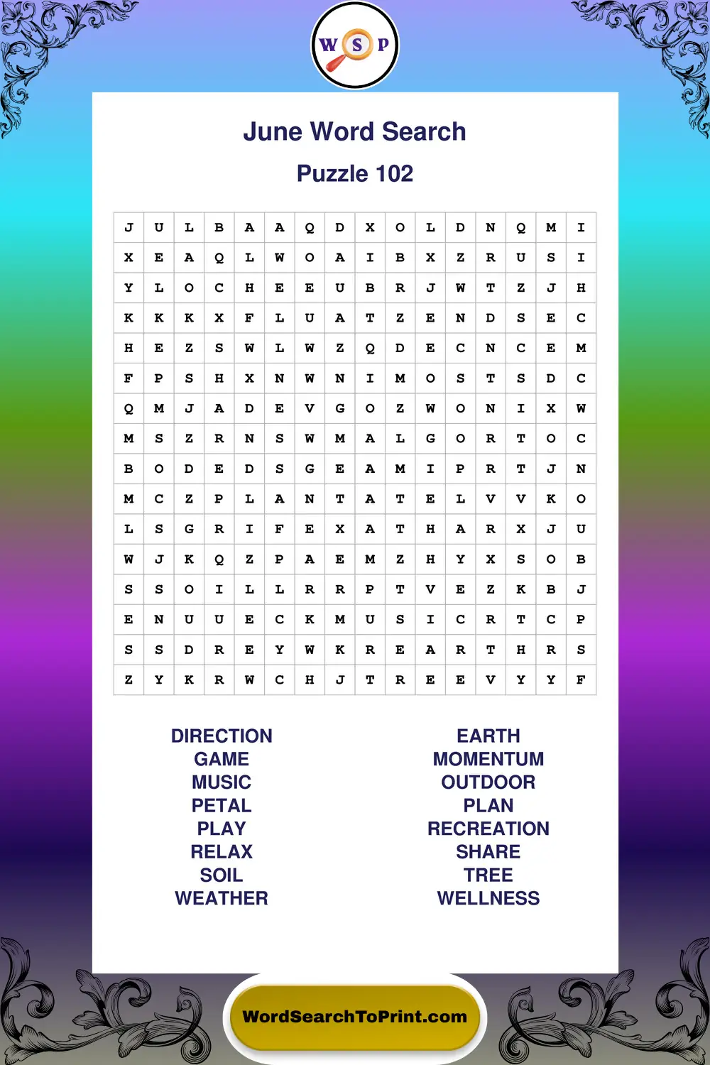 June Word Search Puzzle 102