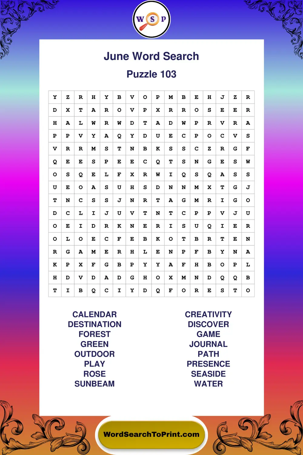 June Word Search Puzzle 103