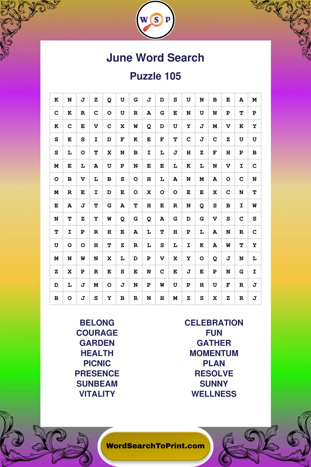 June Word Search Puzzle 105