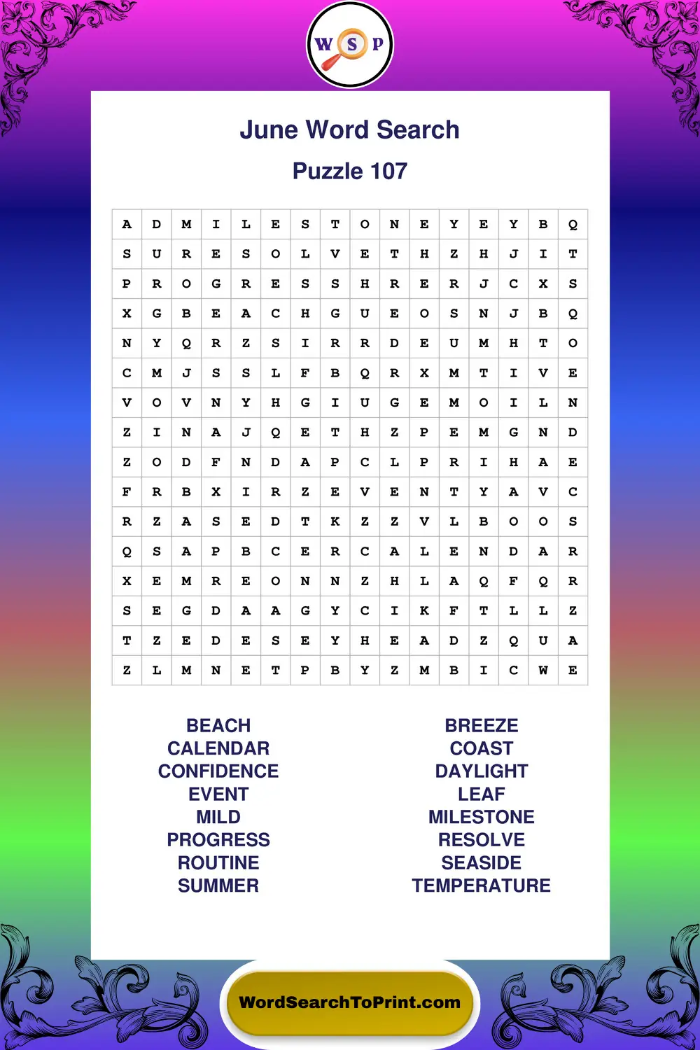 June Word Search Puzzle 107