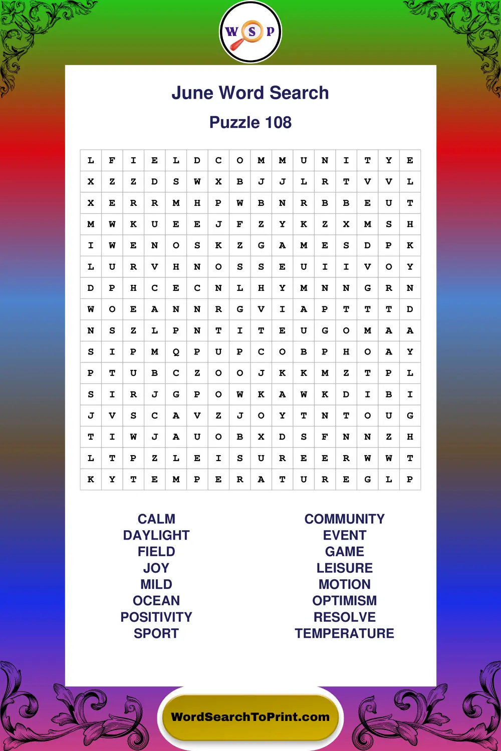 June Word Search Puzzle 108