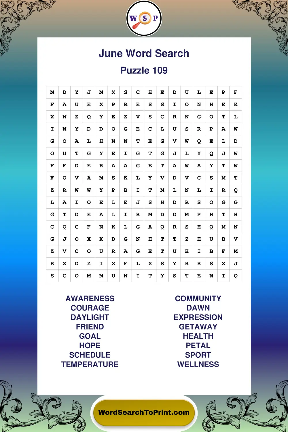 June Word Search Puzzle 109