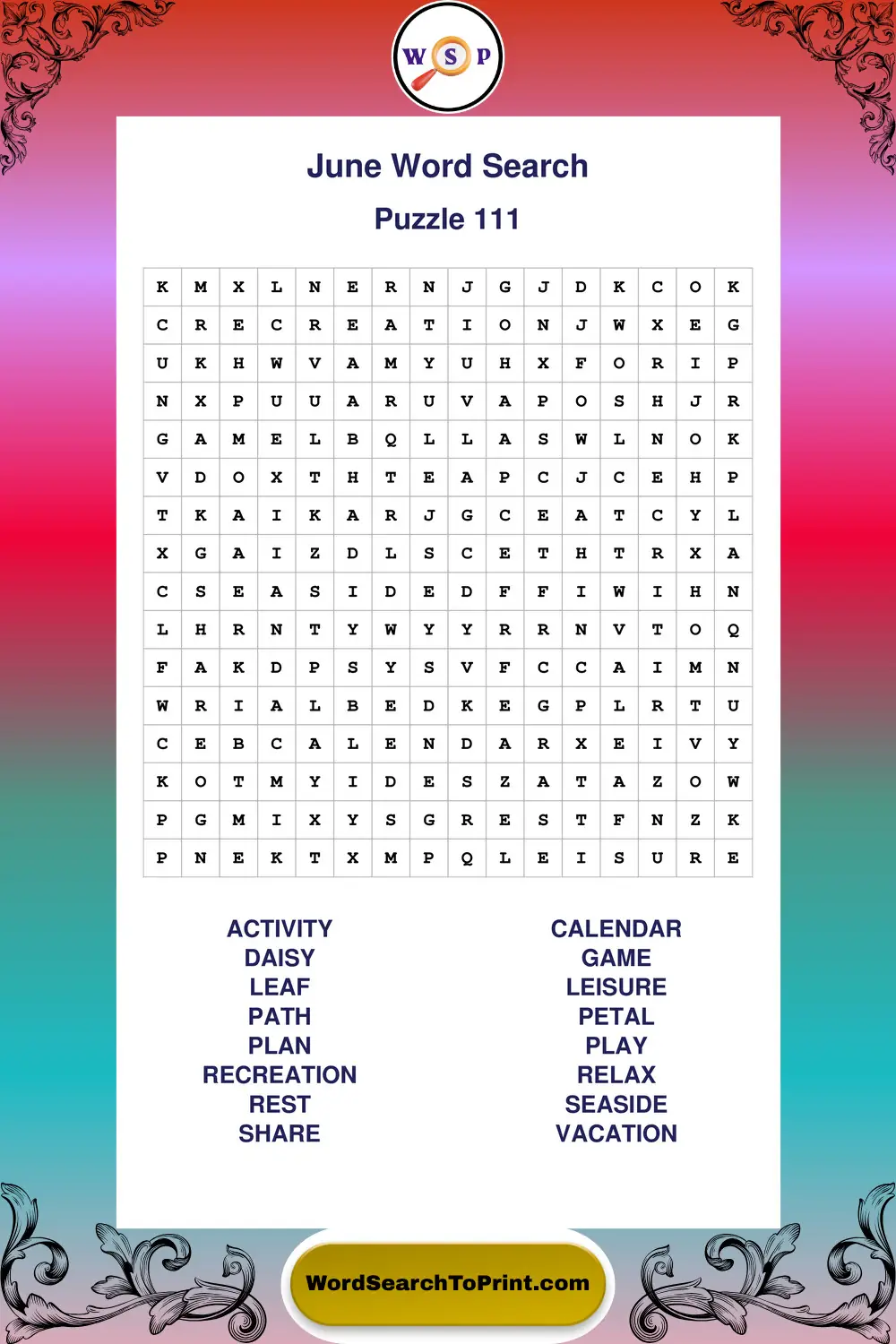 June Word Search Puzzle 111